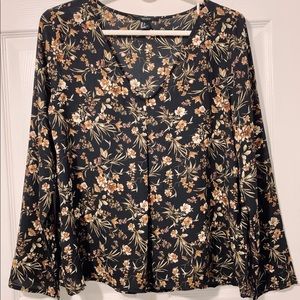Black floral V neck top